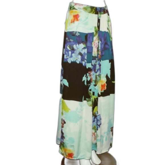 RANNA GILL Maxi Skirt, S, Color Block Floral, Pleated, Side Zipper, Multicolor - Picture 3 of 15